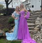 Ball Gown/Princess Off-the-shoulder Chiffon Court Train Prom Dresses With Beading