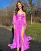 Ball Gown/Princess Off-the-shoulder Chiffon Court Train Prom Dresses With Beading