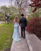 Trumpet/Mermaid Square Neckline Sequined Sweep Train Prom Dresses With Appliques Lace