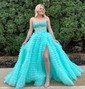 Ball Gown/Princess Sweetheart Tulle Sweep Train Prom Dresses With Appliques Lace