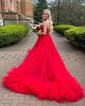 Ball Gown Sweetheart Tulle Court Train Prom Dresses With Pearl Detailing