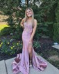 Trumpet/Mermaid Sweetheart Silk-like Satin Sweep Train Prom Dresses With Beading