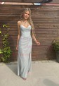 Sheath/Column Cowl Neck Glitter Floor-length Prom Dresses With Ruched