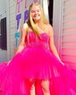 Ball Gown/Princess Sweetheart Lace Tulle Asymmetrical Prom Dresses With Tiered