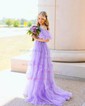 Ball Gown/Princess Off-the-shoulder Chiffon Sweep Train Prom Dresses With Sashes / Ribbons