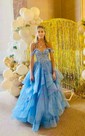 Ball Gown/Princess Off-the-shoulder Glitter Floor-length Prom Dresses With Appliques Lace