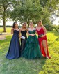 Ball Gown/Princess Off-the-shoulder Glitter Floor-length Prom Dresses With Appliques Lace