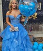 Ball Gown/Princess Off-the-shoulder Glitter Floor-length Prom Dresses With Appliques Lace