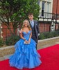 Ball Gown/Princess Off-the-shoulder Glitter Floor-length Prom Dresses With Appliques Lace