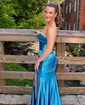 Trumpet/Mermaid Sweetheart Silk-like Satin Sweep Train Prom Dresses With Ruched