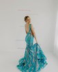 Trumpet/Mermaid V-neck Sequined Sweep Train Prom Dresses