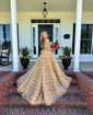 Ball Gown/Princess Straight Glitter Sweep Train Prom Dresses With Tiered