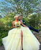 Ball Gown Sweetheart Tulle Sweep Train Prom Dresses With Appliques Lace