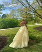 Ball Gown Sweetheart Tulle Sweep Train Prom Dresses With Appliques Lace