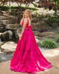 Ball Gown V-neck Taffeta Sweep Train Prom Dresses With Bow