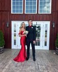 Petite Sheath/Column Satin Ruched Floral Prom Dresses