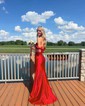 Petite Sheath/Column Satin Ruched Floral Prom Dresses