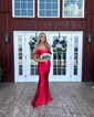 Petite Sheath/Column Satin Ruched Floral Prom Dresses