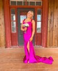 Petite Sheath/Column Satin Ruched Floral Prom Dresses