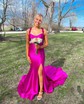 Petite Sheath/Column Satin Ruched Floral Prom Dresses