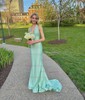 Mermaid Halter Jersey Backless Prom Dresses With Ruched