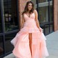 Ball Gown/Princess V-neck Tulle Glitter Sweep Train Prom Dresses With Tiered