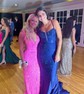 Trumpet/Mermaid V-neck Jersey Sweep Train Prom Dresses With Beading