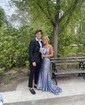 Trumpet/Mermaid V-neck Sequined Sweep Train Prom Dresses