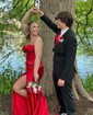 Trumpet/Mermaid Sweetheart Silk-like Satin Sweep Train Prom Dresses With Ruched