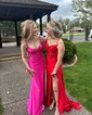 Trumpet/Mermaid Sweetheart Silk-like Satin Sweep Train Prom Dresses With Split Front