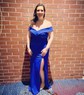 Black Sheath/Column Off-the-shoulder Satin Modest Prom Dresses