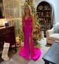 Sheath/Column V-neck Sequined Sweep Train Split Front Prom Dresses