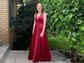 A-line V-neck Silk-like Satin Floor-length Prom Dresses With Ruffles