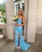 Trumpet/Mermaid Off-the-shoulder Glitter Sweep Train Prom Dresses With Feathers / Fur