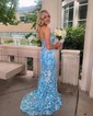 Trumpet/Mermaid Off-the-shoulder Glitter Sweep Train Prom Dresses With Feathers / Fur