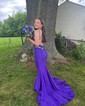 Trumpet/Mermaid V-neck Jersey Sweep Train Prom Dresses With Crystal Detailing