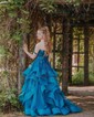 Ball Gown/Princess Off-the-shoulder Glitter Floor-length Prom Dresses With Appliques Lace