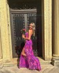 Trumpet/Mermaid Off-the-shoulder Glitter Sweep Train Prom Dresses With Feathers / Fur