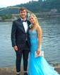 Trumpet/Mermaid V-neck Tulle Glitter Sweep Train Prom Dresses With Appliques Lace