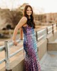 Trumpet/Mermaid V-neck Velvet Sequins Sweep Train Prom Dresses