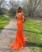 Trumpet/Mermaid Off-the-shoulder Sequined Sweep Train Prom Dresses With Feathers / Fur