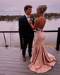 Trumpet/Mermaid V-neck Jersey Sweep Train Prom Dresses With Crystal Detailing