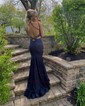 Trumpet/Mermaid V-neck Jersey Sweep Train Prom Dresses With Crystal Detailing