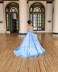 Ball Gown/Princess Off-the-shoulder Satin Sweep Train Prom Dresses With Beading