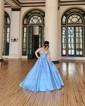 Ball Gown/Princess Off-the-shoulder Satin Sweep Train Prom Dresses With Beading