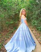 Ball Gown/Princess Off-the-shoulder Satin Sweep Train Prom Dresses With Beading