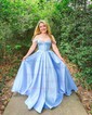 Ball Gown/Princess Off-the-shoulder Satin Sweep Train Prom Dresses With Beading