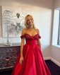 Ball Gown/Princess Off-the-shoulder Satin Sweep Train Prom Dresses With Beading