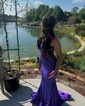 Trumpet/Mermaid V-neck Jersey Sweep Train Prom Dresses With Crystal Detailing