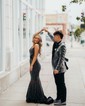 Trumpet/Mermaid V-neck Jersey Sweep Train Prom Dresses With Crystal Detailing